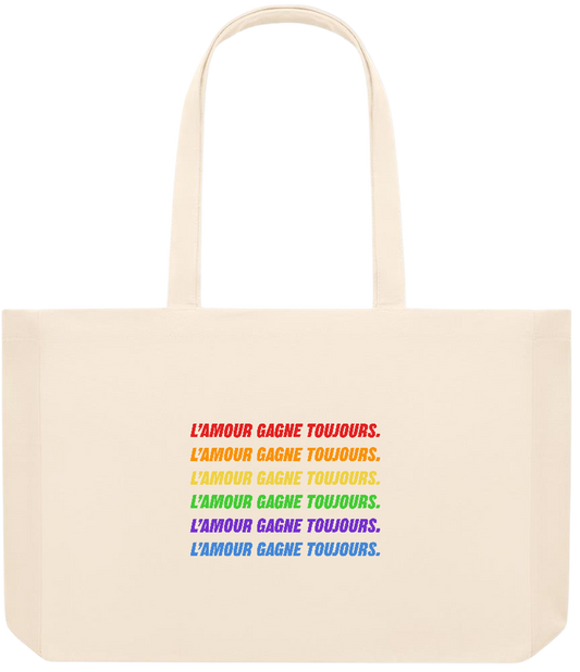 L'amour Gagne Toujours Design - Premium large recycled beach tote bag_BEIGE_front