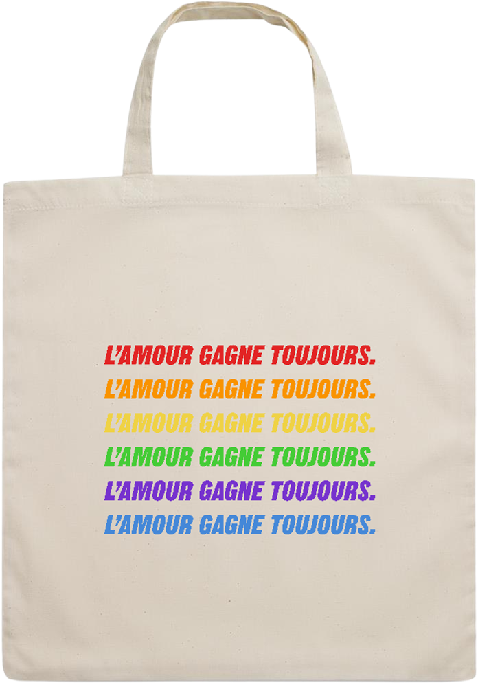 L'amour Gagne Toujours Design - Essential short handle cotton tote bag_BEIGE_front