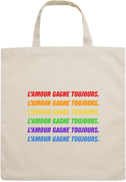 L'amour Gagne Toujours Design - Essential short handle cotton tote bag_BEIGE_front