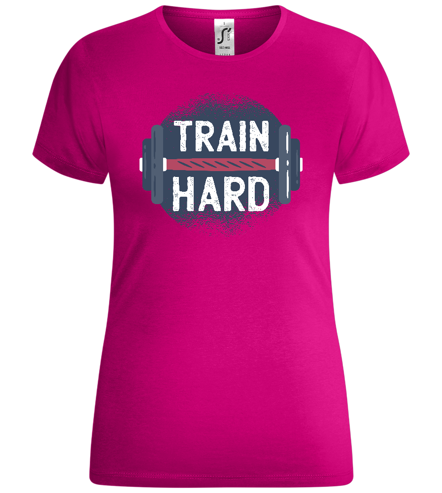 Train Hard Dumbbell Design - Comfort women's t-shirt_FUCHSIA_front