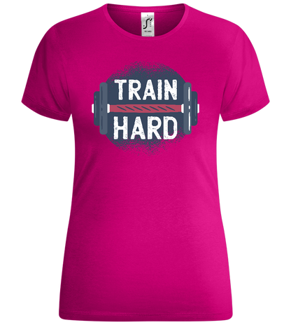 Train Hard Dumbbell Design - Comfort women's t-shirt_FUCHSIA_front