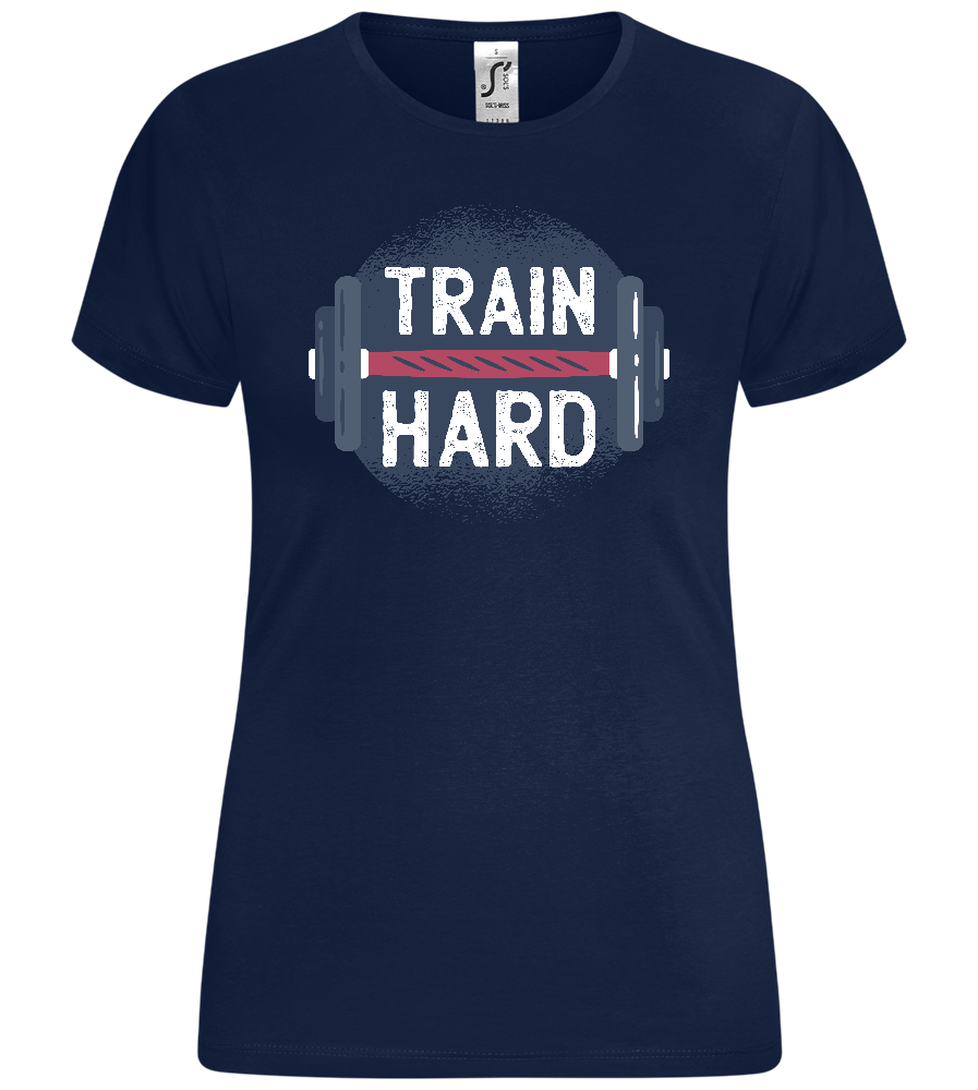 Train Hard Dumbbell Design - Comfort women's t-shirt_MARINE_front