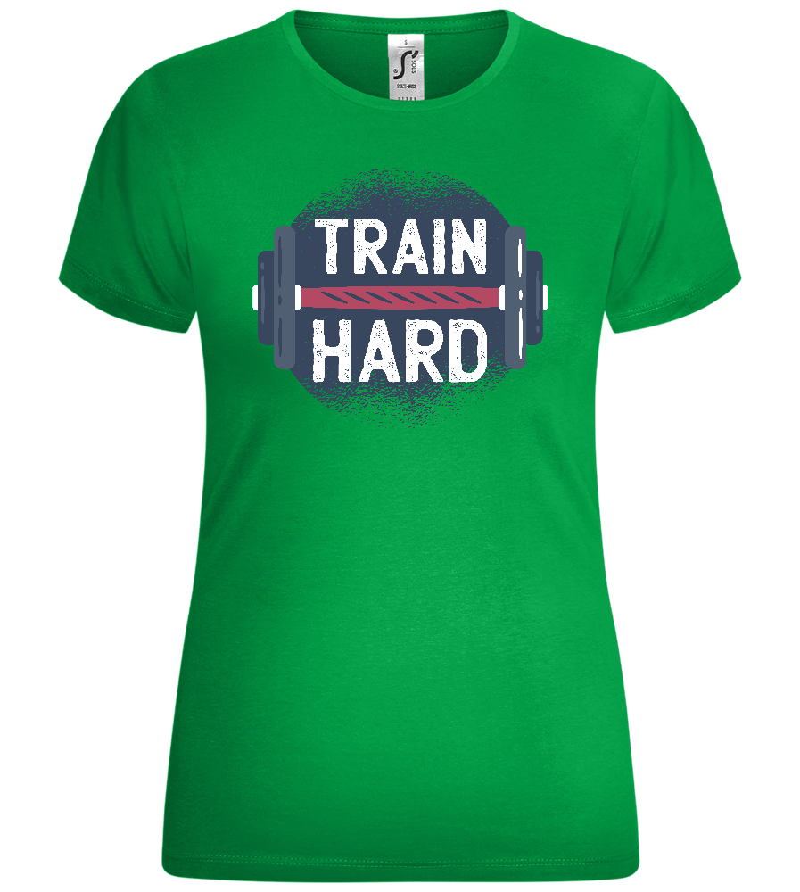 Train Hard Dumbbell Design - Comfort women's t-shirt_MEADOW GREEN_front