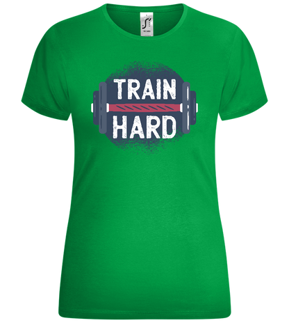 Train Hard Dumbbell Design - Comfort women's t-shirt_MEADOW GREEN_front