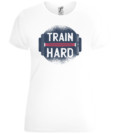 Train Hard Dumbbell Design - Comfort women's t-shirt_WHITE_front