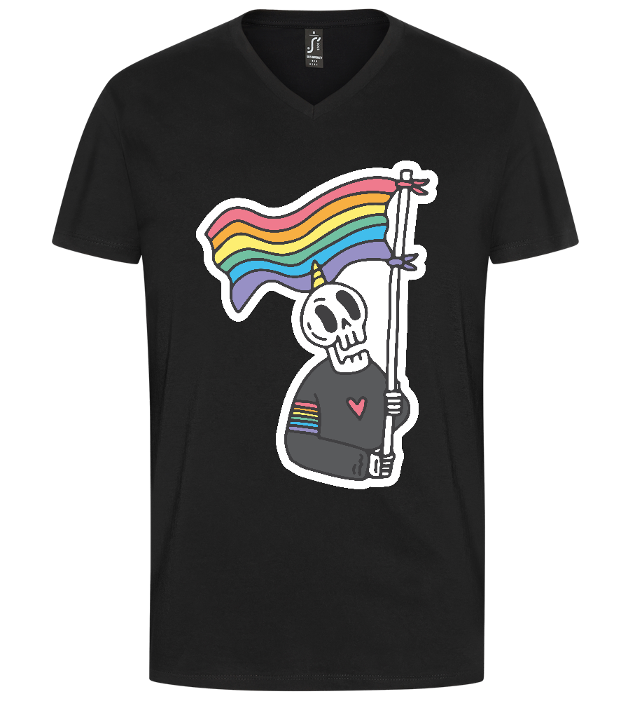 Rainbow Flag Skull Design - Premium men's v-neck t-shirt_DEEP BLACK_front