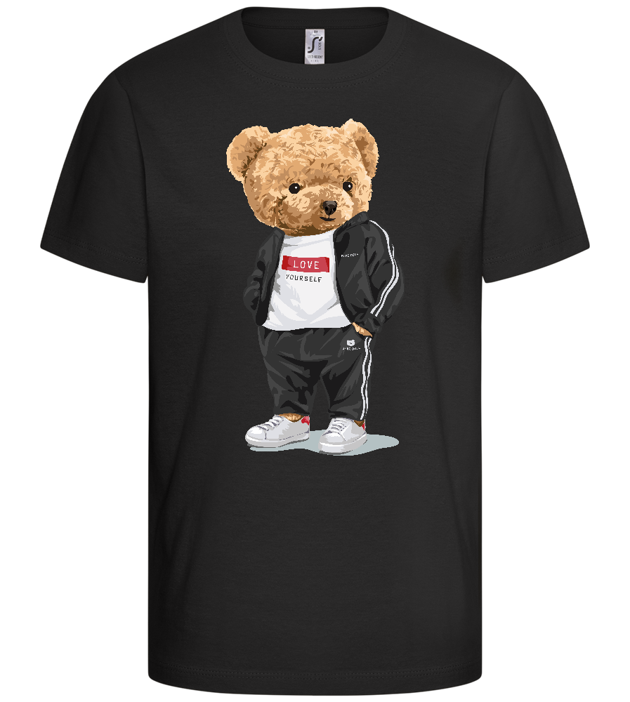 Fashionable Teddy Bear Design - Comfort kids fitted t-shirt_DEEP BLACK_front