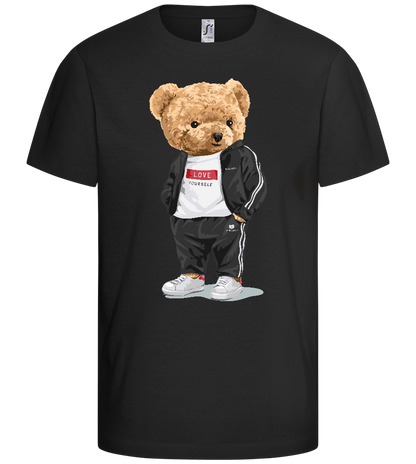 Fashionable Teddy Bear Design - Comfort kids fitted t-shirt_DEEP BLACK_front