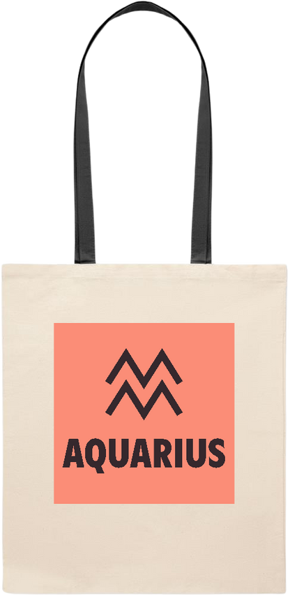 Zodiac Aquarius Design - Essential colored handle tote bag_BLACK_front