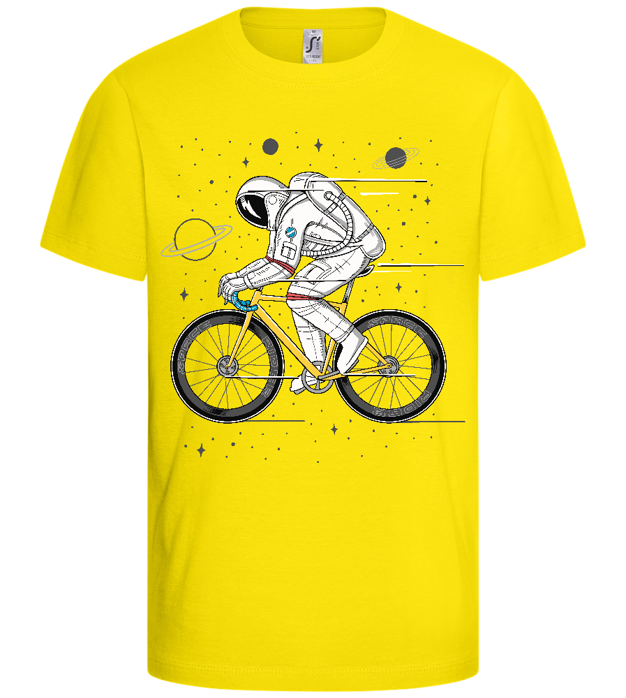 Astronaut on Bicycle Design - Basic kids t-shirt_YELLOW_front