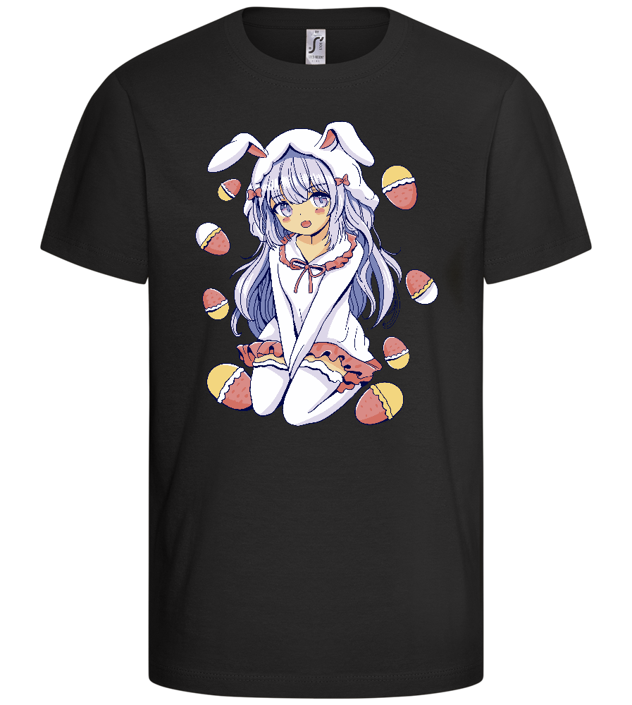 Kawaii Easter Bunny Design - Basic kids t-shirt_DEEP BLACK_front