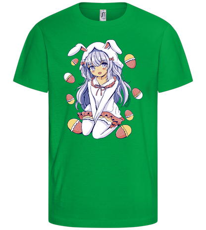 Kawaii Easter Bunny Design - Basic kids t-shirt_MEADOW GREEN_front