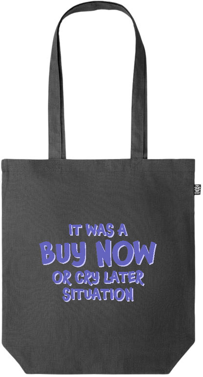 Buy Now Cry Later Design - Premium colored organic hemp tote bag_BLACK_front