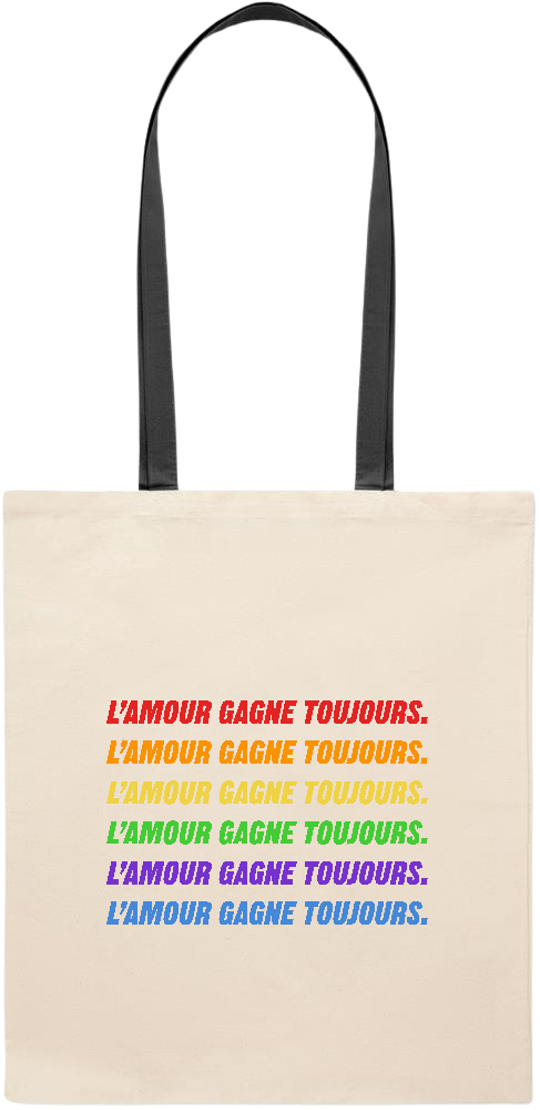 L'amour Gagne Toujours Design - Essential colored handle tote bag_BLACK_front