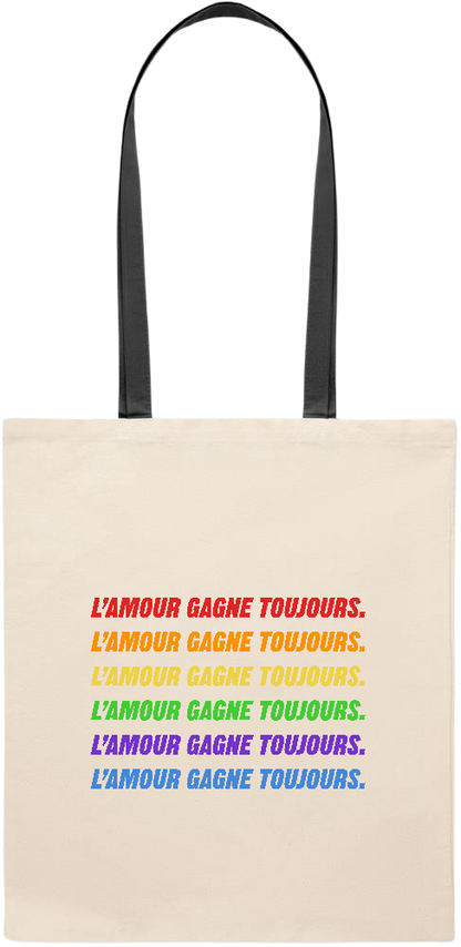 L'amour Gagne Toujours Design - Essential colored handle tote bag_BLACK_front