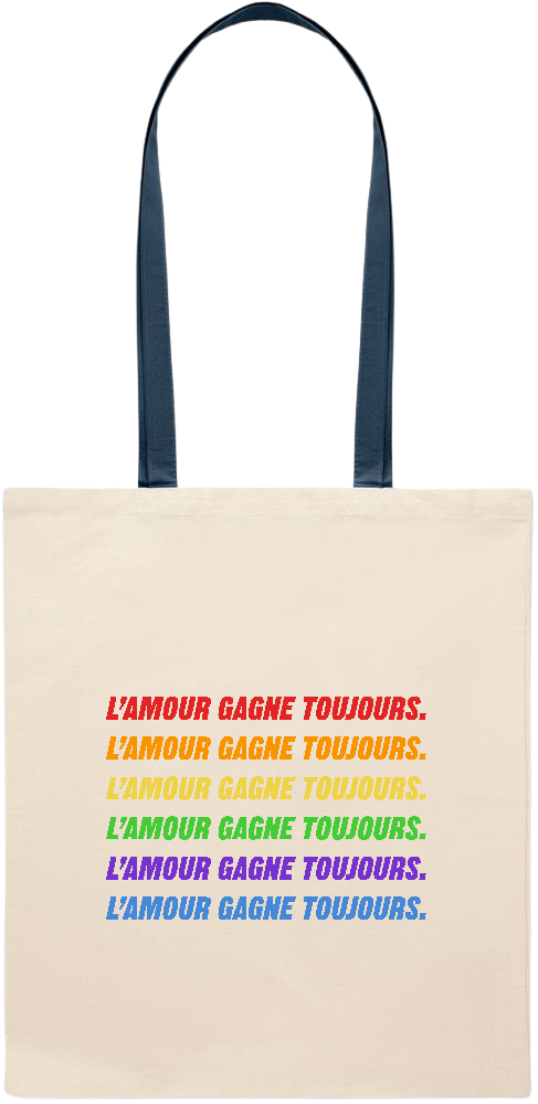 L'amour Gagne Toujours Design - Essential colored handle tote bag_BLUE_front