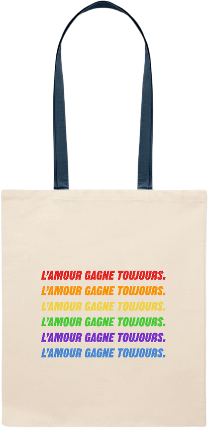 L'amour Gagne Toujours Design - Essential colored handle tote bag_BLUE_front