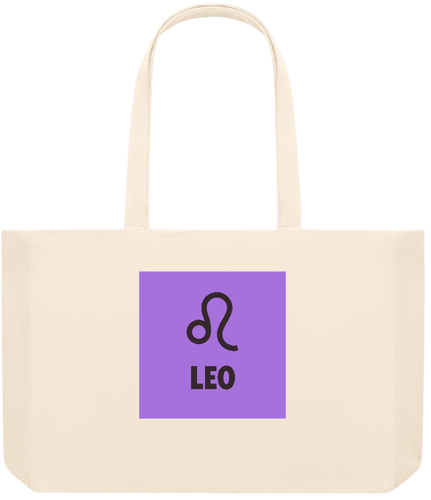 Zodiac Leo Design - Premium large recycled beach tote bag_BEIGE_front