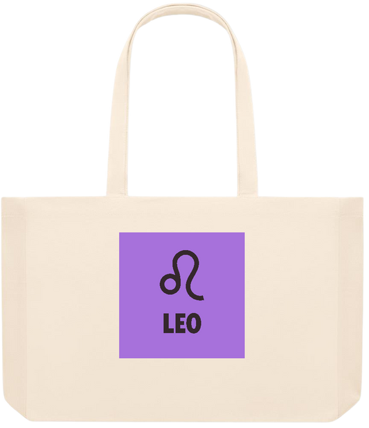 Zodiac Leo Design - Premium large recycled beach tote bag_BEIGE_front