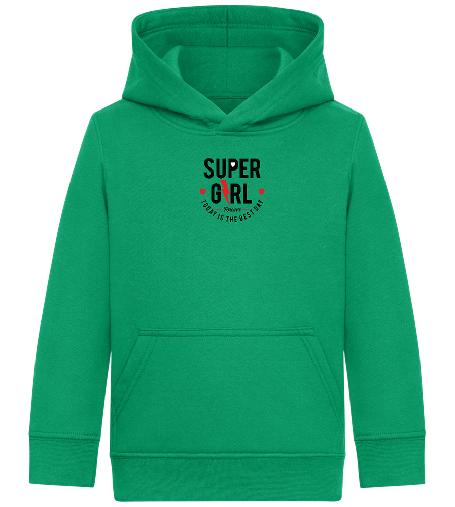 Super Girl Forever Design - Comfort Kids Hoodie_MEADOW GREEN_front