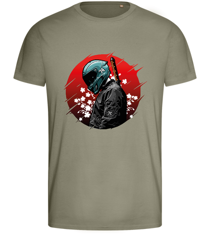 Red Samurai Design - Basic men's fitted t-shirt_KHAKI_front