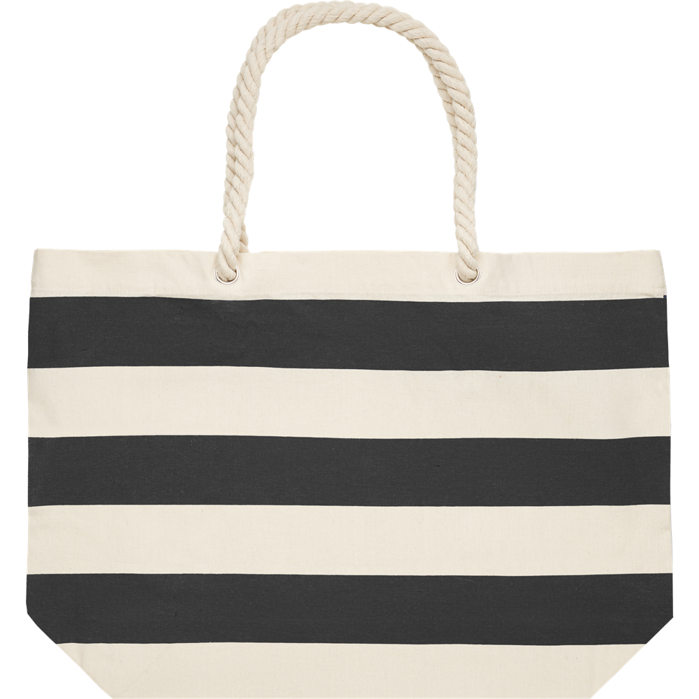 Striped Cotton Beach Bag_BLACK_front