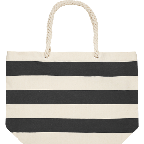 Striped Cotton Beach Bag_BLACK_front