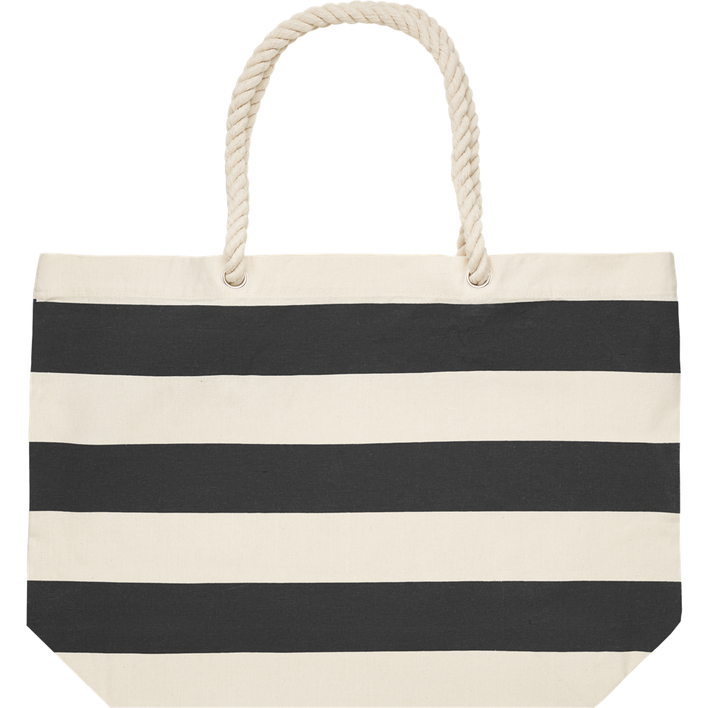 Striped Cotton Beach Bag_BLACK_back
