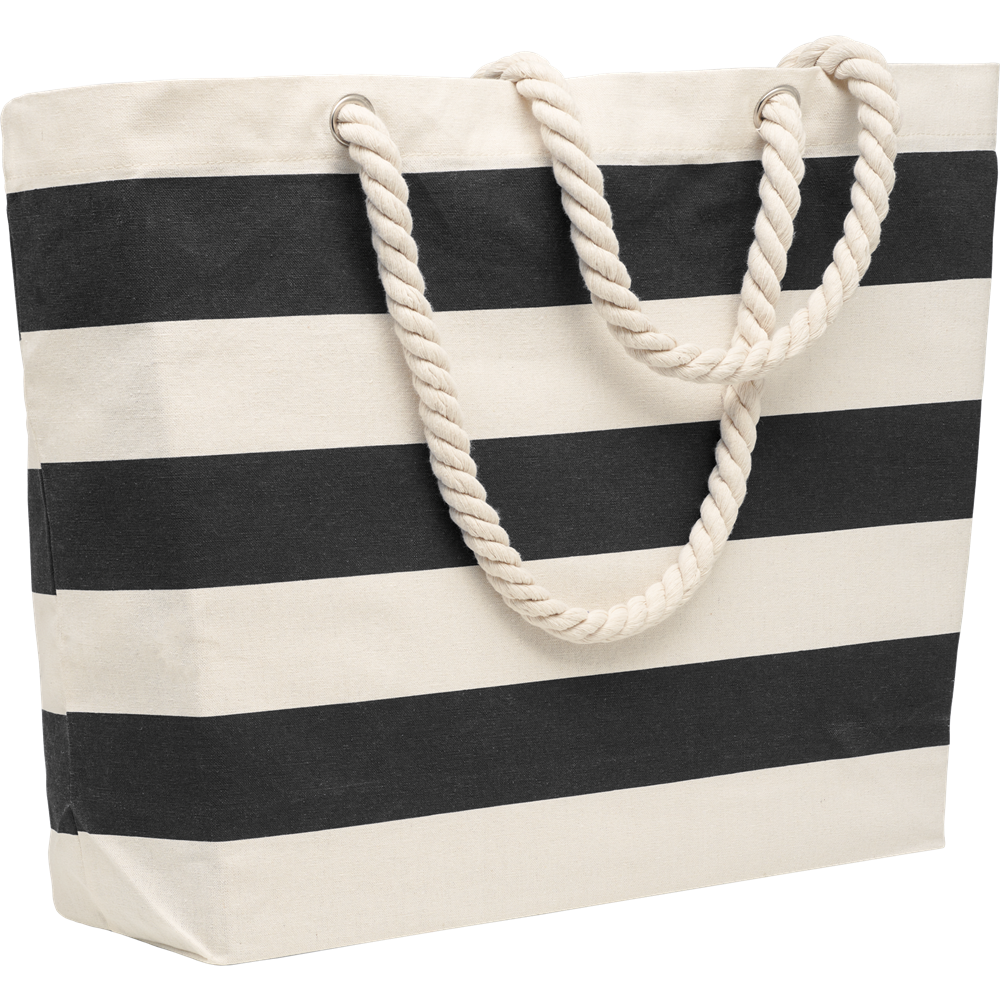 Striped Cotton Beach Bag_BLACK_DETAILEDIMAGE_front_1