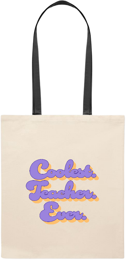 Coolest Teacher Ever Design - Essential colored handle tote bag_BLACK_front