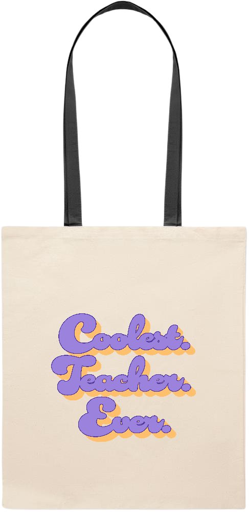 Coolest Teacher Ever Design - Essential colored handle tote bag_BLACK_front