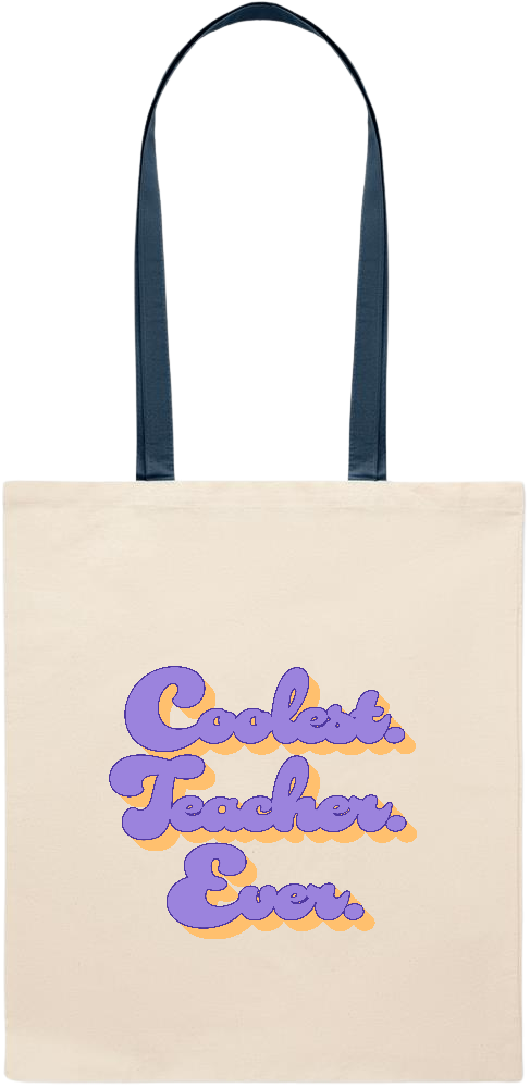 Coolest Teacher Ever Design - Essential colored handle tote bag_BLUE_front