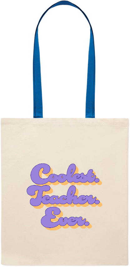 Coolest Teacher Ever Design - Essential colored handle tote bag_ROYAL BLUE_front