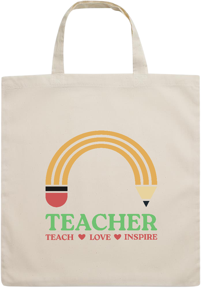 Teacher Pencil Design - Essential short handle cotton tote bag_BEIGE_front