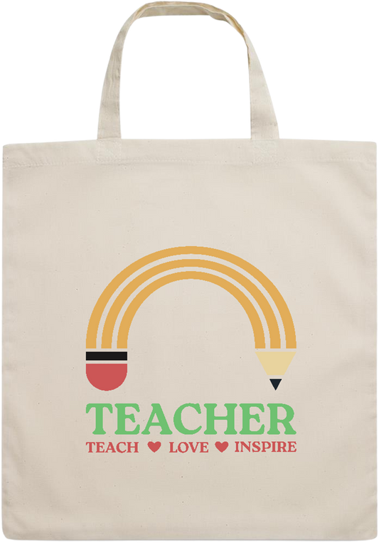 Teacher Pencil Design - Essential short handle cotton tote bag_BEIGE_front