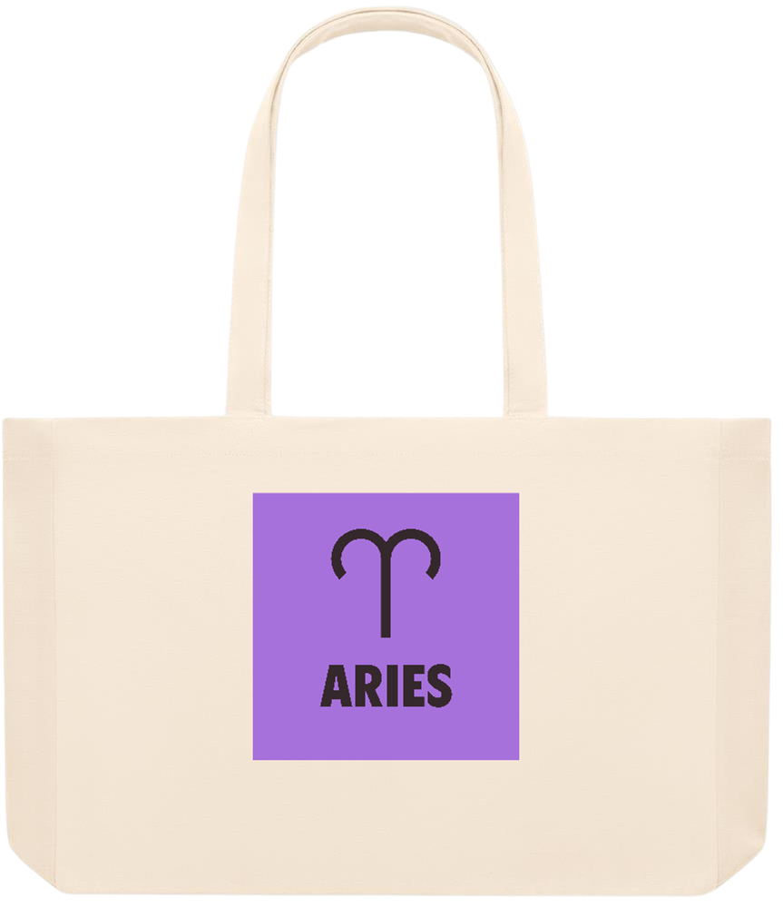 Zodiac Aries Design - Premium large recycled beach tote bag_BEIGE_front