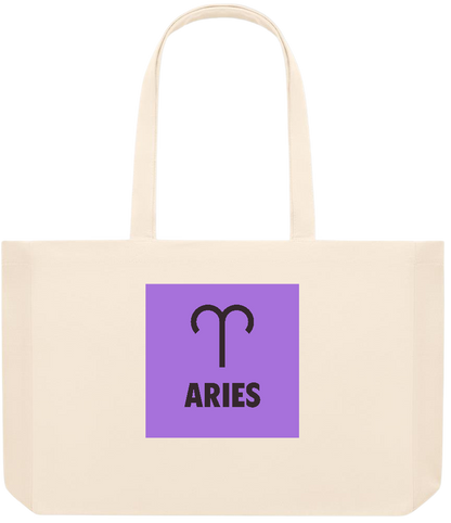 Zodiac Aries Design - Premium large recycled beach tote bag_BEIGE_front