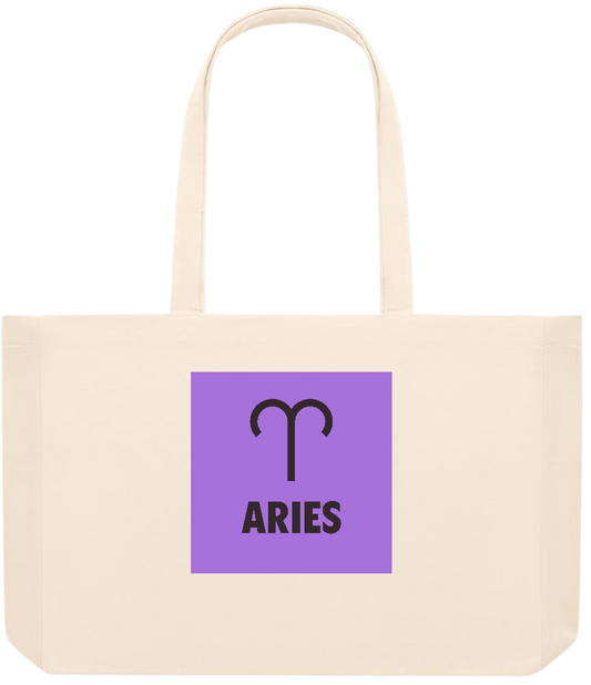 Zodiac Aries Design - Premium large recycled beach tote bag_BEIGE_front