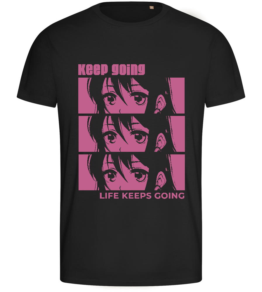 Life Keeps Going Design - Basic men's fitted t-shirt_DEEP BLACK_front