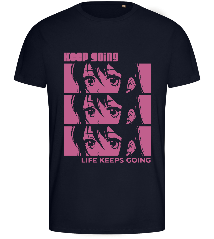 Life Keeps Going Design - Basic men's fitted t-shirt_FRENCH NAVY_front