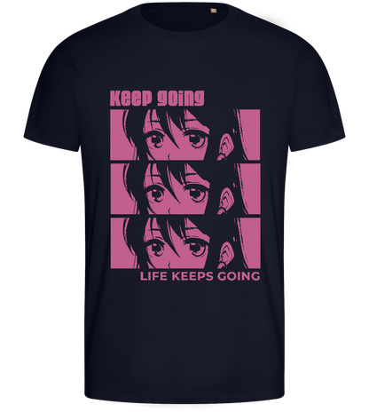 Life Keeps Going Design - Basic men's fitted t-shirt_FRENCH NAVY_front