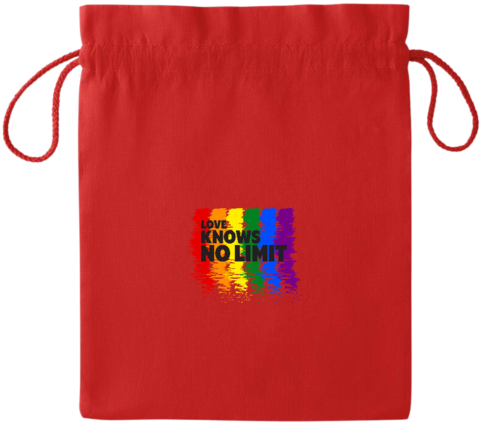 Love Knows No Limits Design - Essential medium colored cotton drawstring bag_RED_front