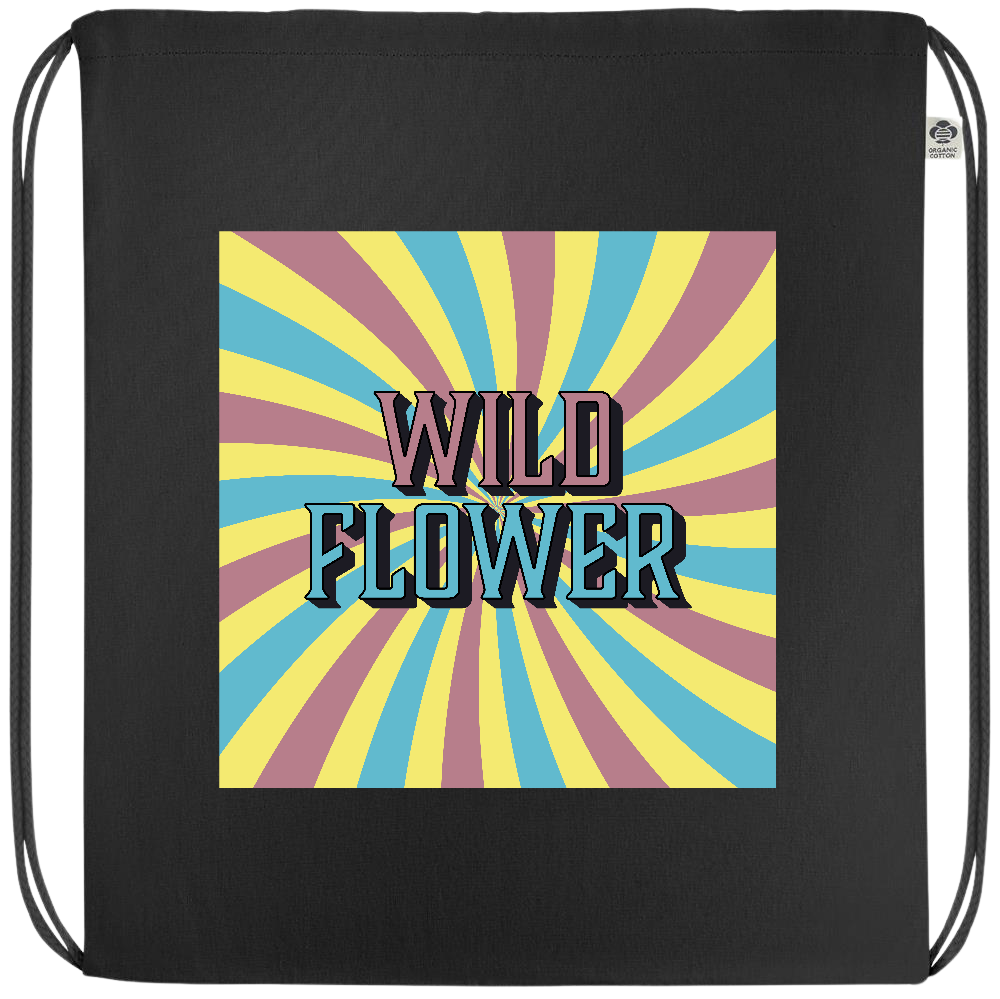 Wild Flower Design - Premium colored organic cotton drawstring bag_BLACK_front