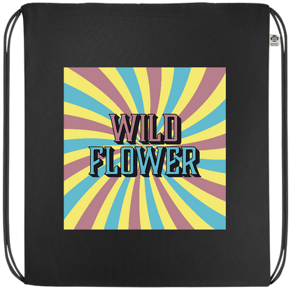 Wild Flower Design - Premium colored organic cotton drawstring bag_BLACK_front