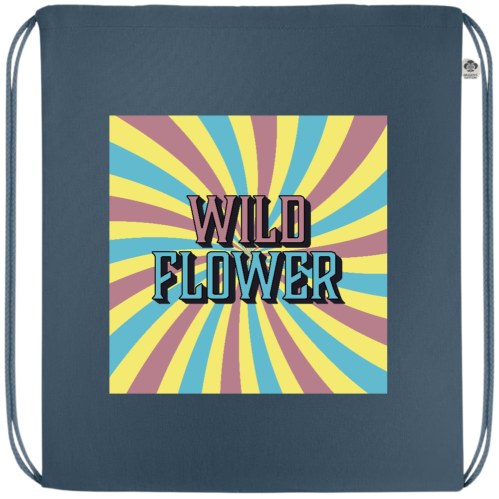 Wild Flower Design - Premium colored organic cotton drawstring bag_BLUE_front