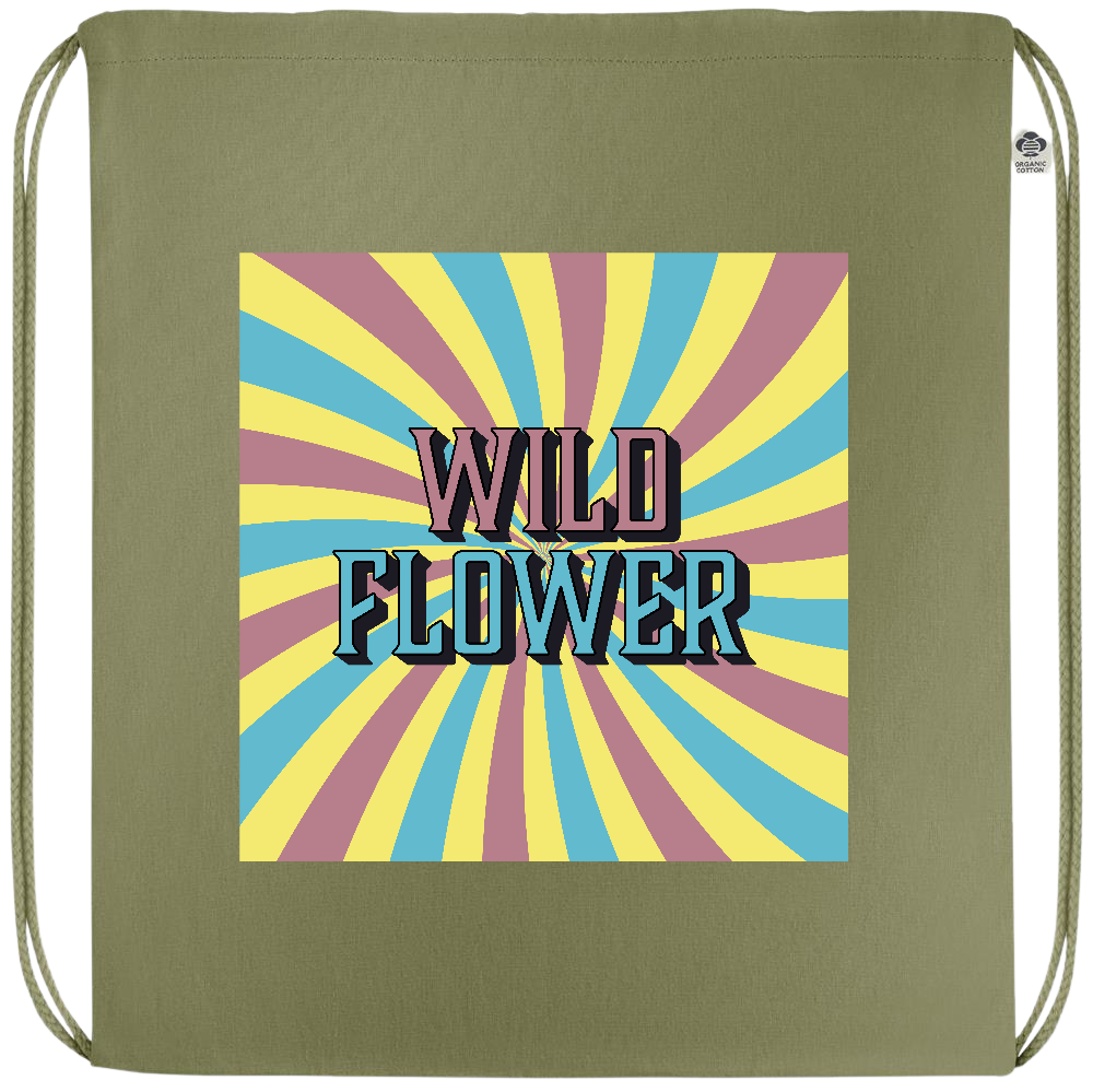 Wild Flower Design - Premium colored organic cotton drawstring bag_GREEN_front