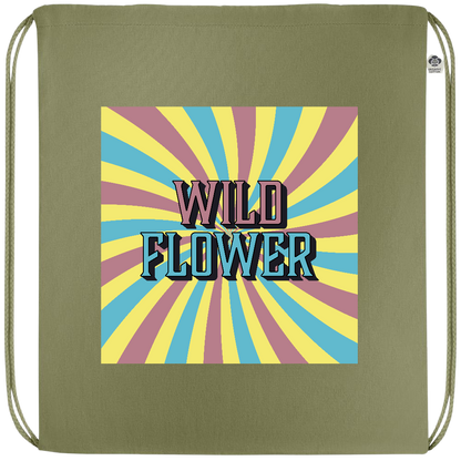 Wild Flower Design - Premium colored organic cotton drawstring bag_GREEN_front