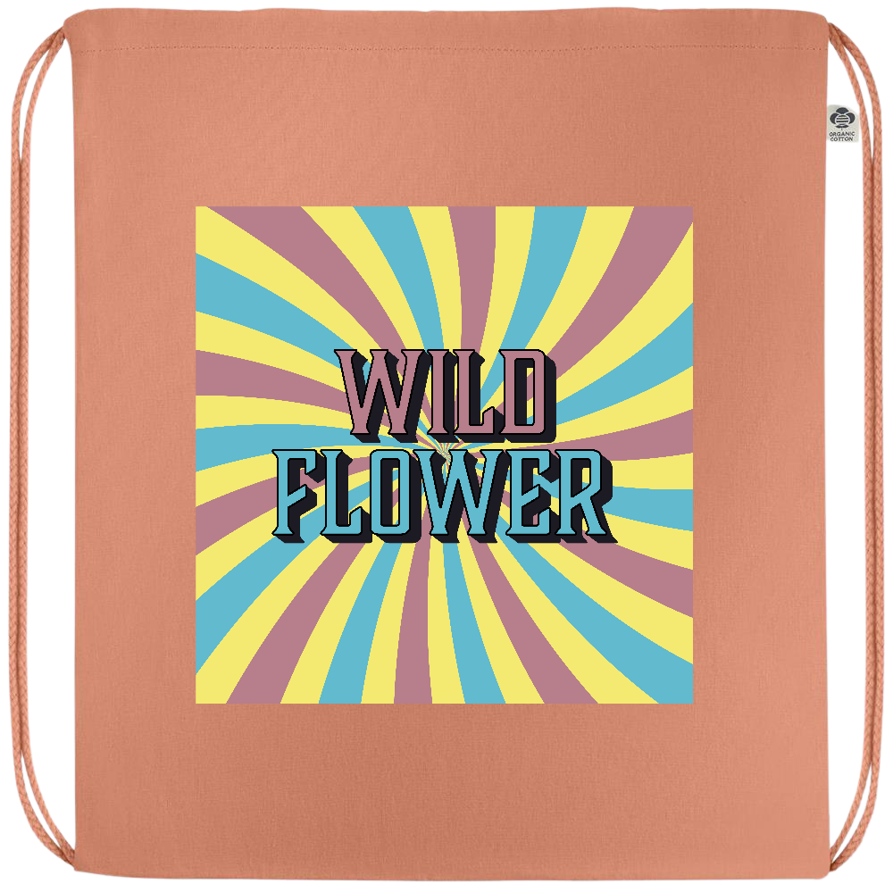 Wild Flower Design - Premium colored organic cotton drawstring bag_ORANGE_front