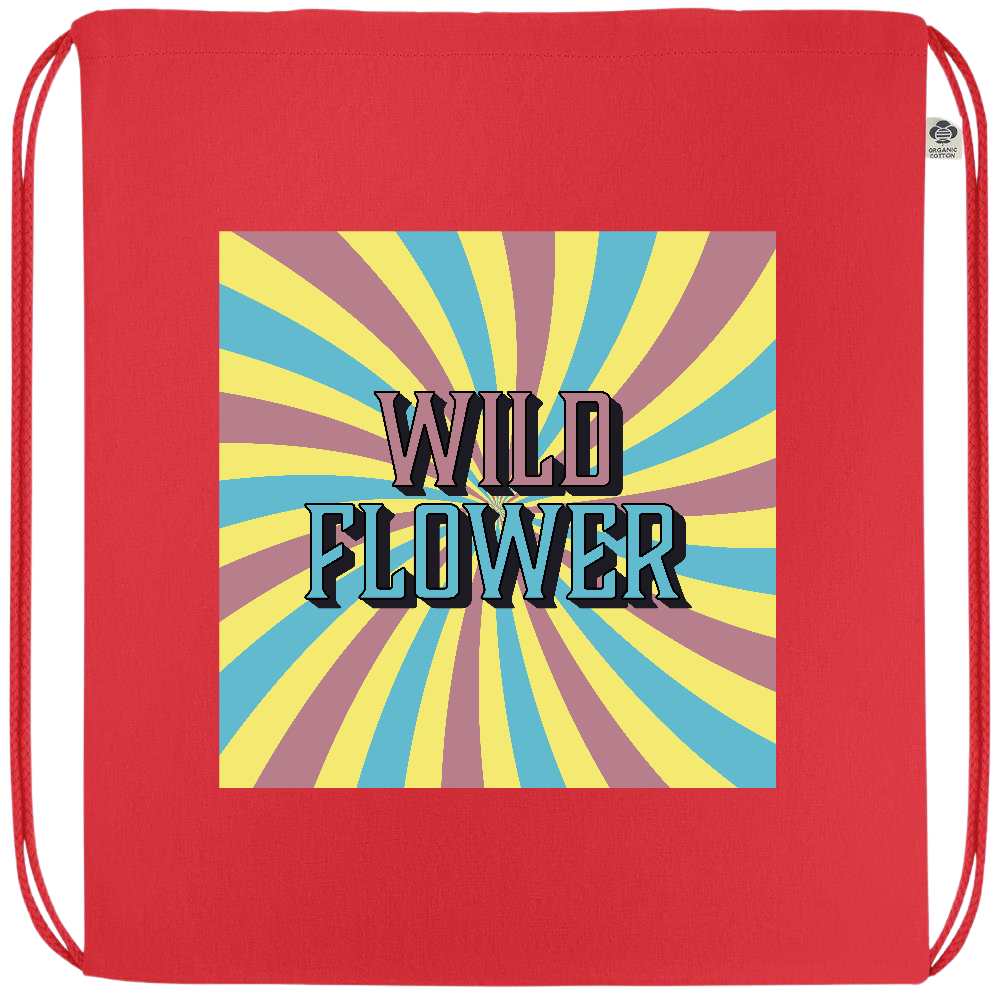 Wild Flower Design - Premium colored organic cotton drawstring bag_RED_front