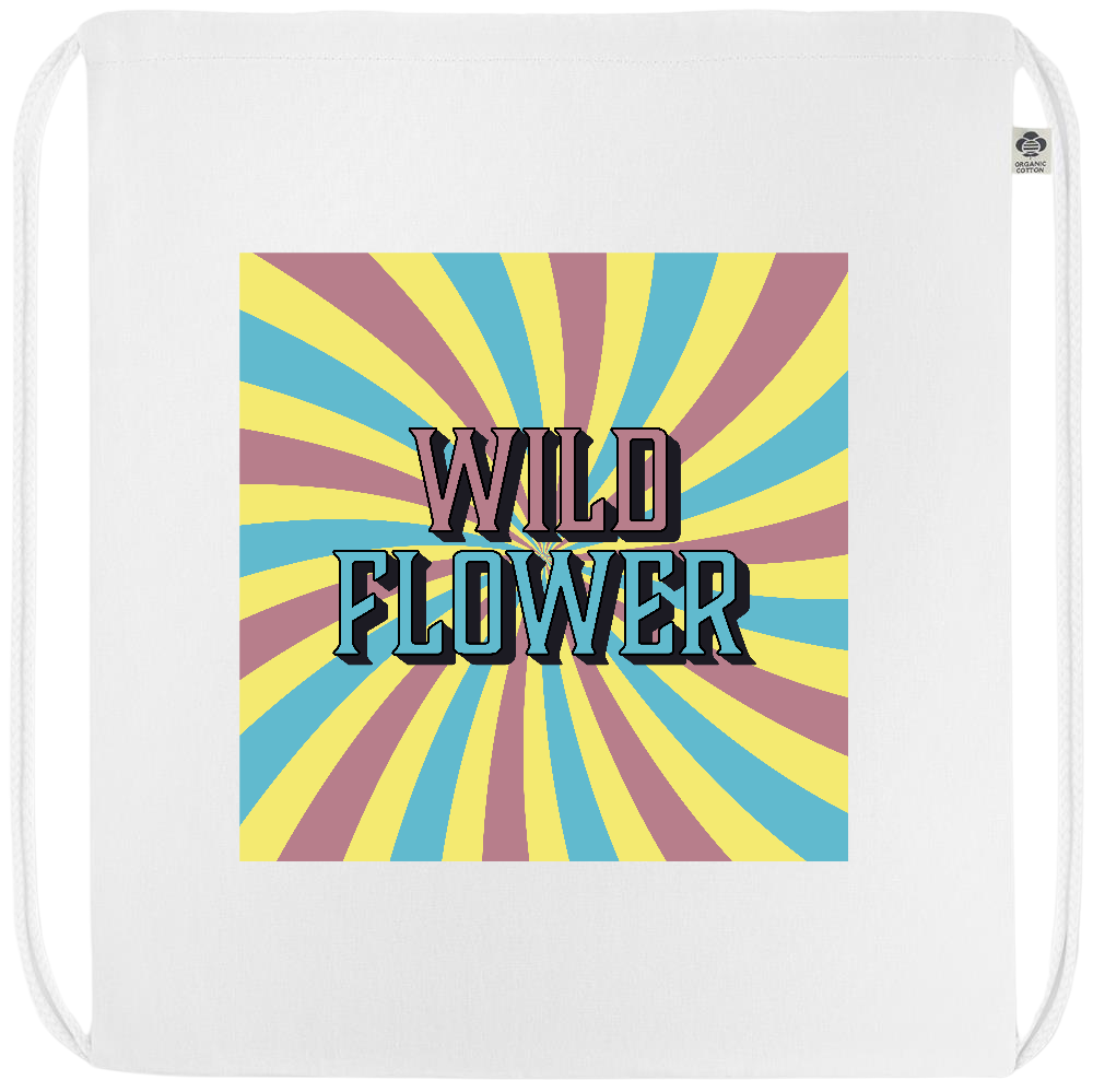 Wild Flower Design - Premium colored organic cotton drawstring bag_WHITE_front